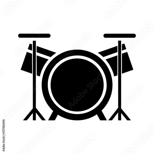 Drum set icon, full black. Suitable for website, content design, poster, banner, or video editing needs