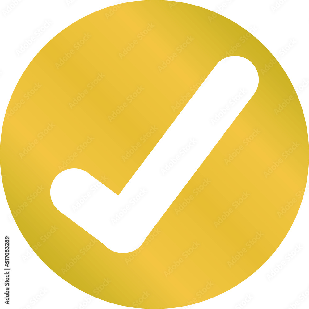 Check symbol enclosed within a metallic gold circle Check symbol enclosed within a metallic gold circle