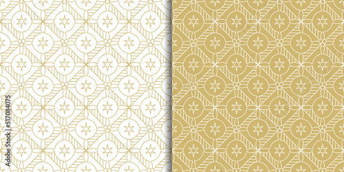 Set of Seamless Patterns with geometric line art of holly berries. For Winter Holidays wrapping paper, package, background, decoration, etc.