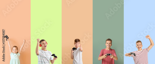 Set of children playing vid...