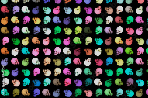 Beautiful colored cross weave skulls on black background