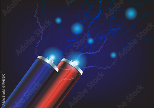 High power battery on blue background