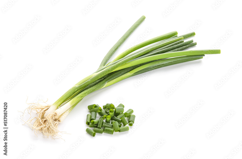 Obraz premium Fresh green onion on white background