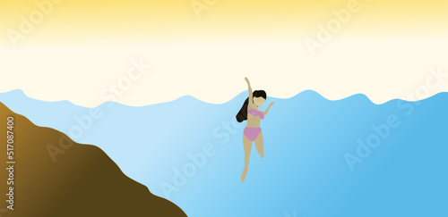 illustration of a woman drowning in a lake
