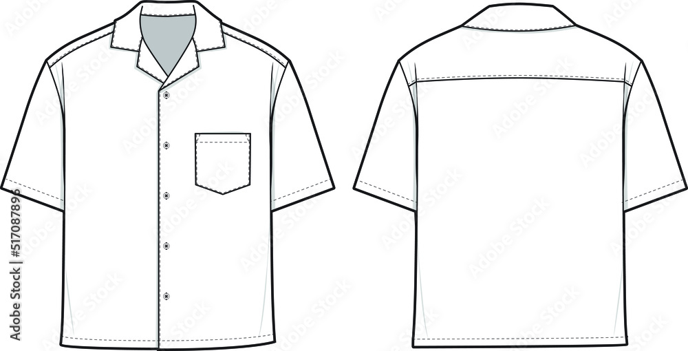 Camp Button Shirt Short Sleeve Flat Technical Drawing Illustration ...