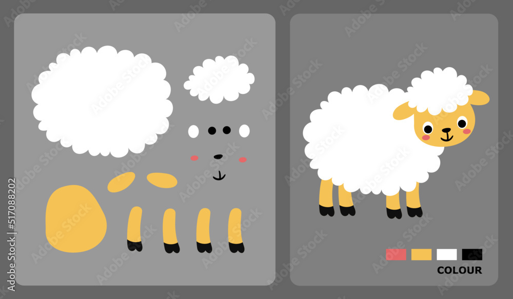 Sheep pattern for kids crafts or paper crafts. Vector illustration of a ...