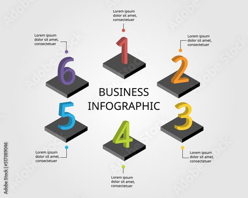 step number chart template for infographic for presentation for 6 element