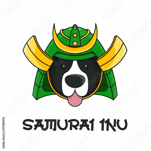 cute green samurai inu dog logo vector illustration