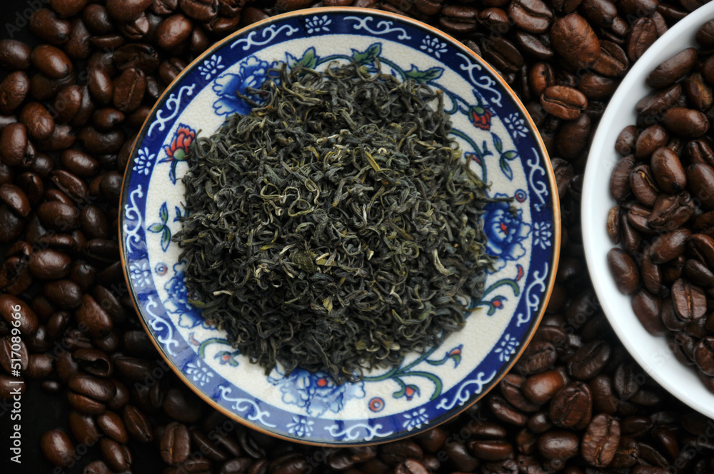 Coffee Beans in chinese teacup Coffee Beans in chinese teacup