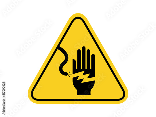 isolated electricity danger caution, common hazardous symbols on yellow round triangle board warning sign for icon, label, logo or package industry etc. flat style vector design.