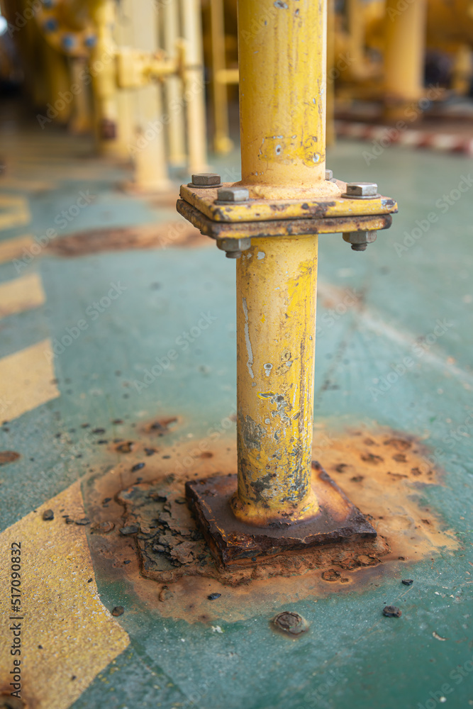 Rust destroys paint and steel texture, corrosion below industrial pipes. Rust destroys paint and steel texture, corrosion below industrial pipes.