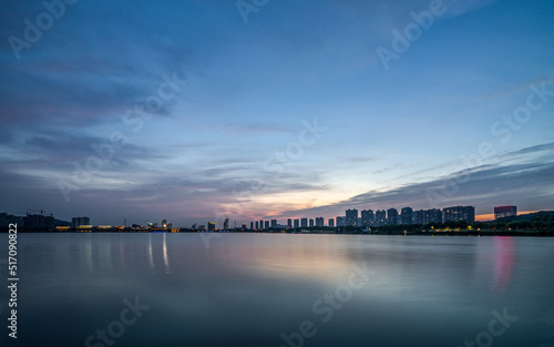 urban skyline and modern buildings at dusk, cityscape of China. photo