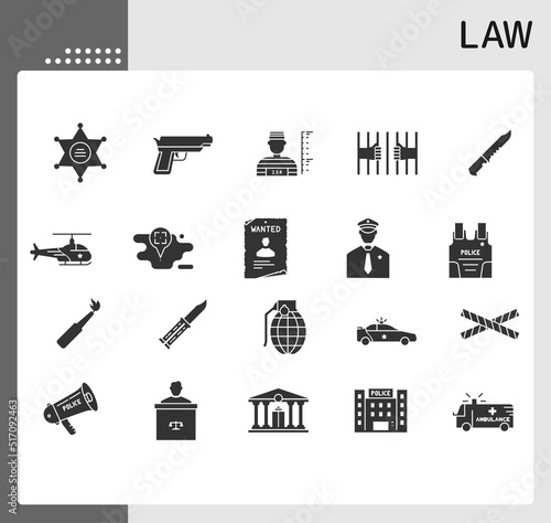 law 3 icon set, isolated glyph icon, perfect for web, graphic design, social media, UI, mobile app, EPS vector illustration