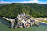  View from a drone to fortress Golubac in Serbia on the banks of the Danube