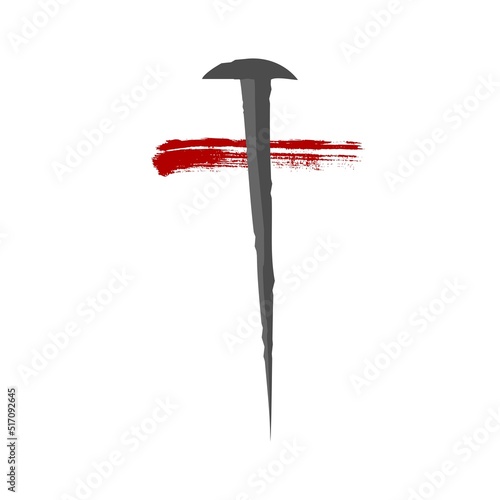 Christian cross made with nail and blood stroke. Good Friday, Easter day. Christian backdrop. Biblical faith, gospel, salvation concept. Jesus Christ Crucifixion.