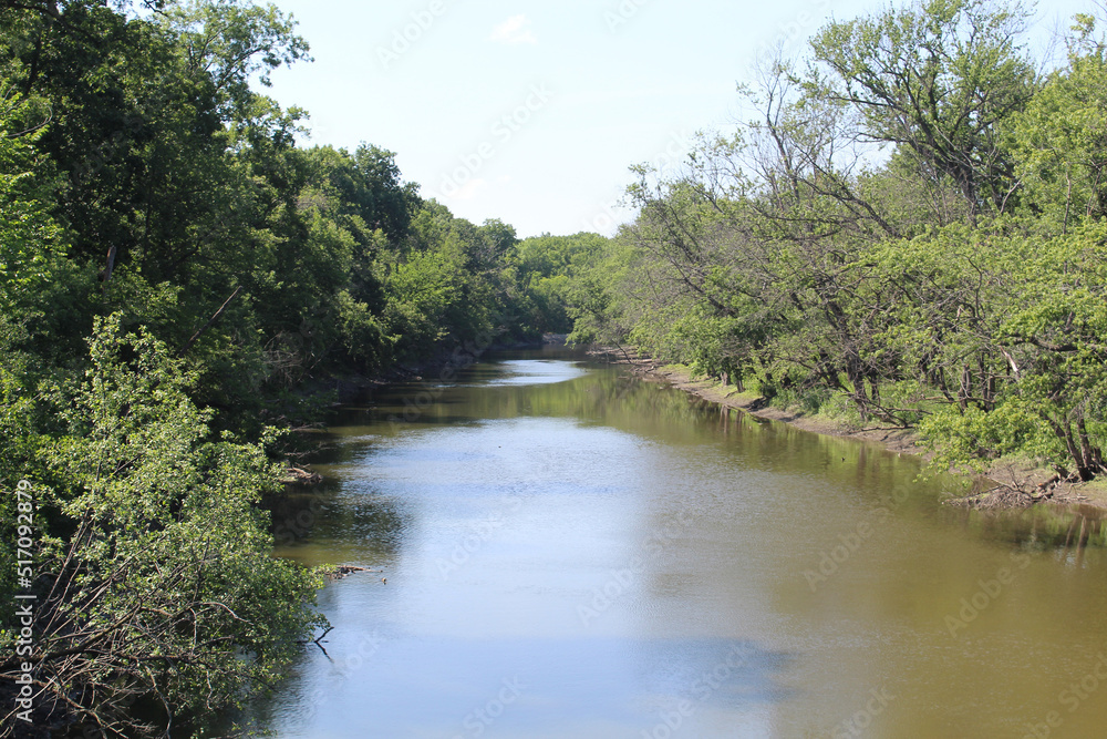 Des Plaines River in summer at Iroquois Woods in Illinois