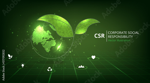  Corporate social responsibility concept. CSR and giving back to the community on a green background.modern business concept.