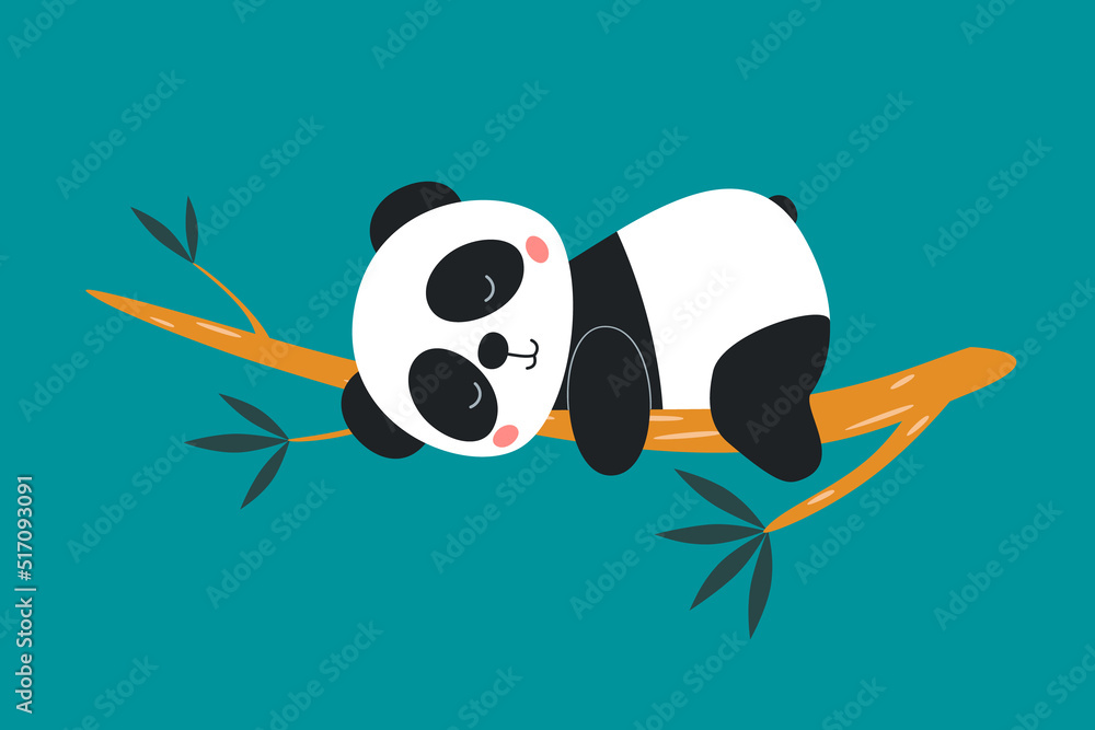 Cute Panda Sleeping on the Tree Branch, Isolated on White, Vector Icon. Flat Cartoon Illustration, Clipart. Cute Panda Sleeping on the Tree Branch, Isolated on White, Vector Icon. Flat Cartoon Illustration, Clipart.