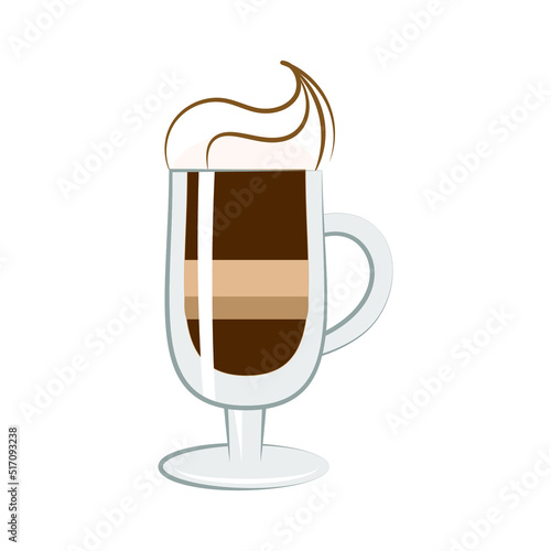 Glass cup of tasty latte on white background