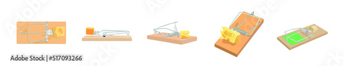Mouse traps with cheese on white background