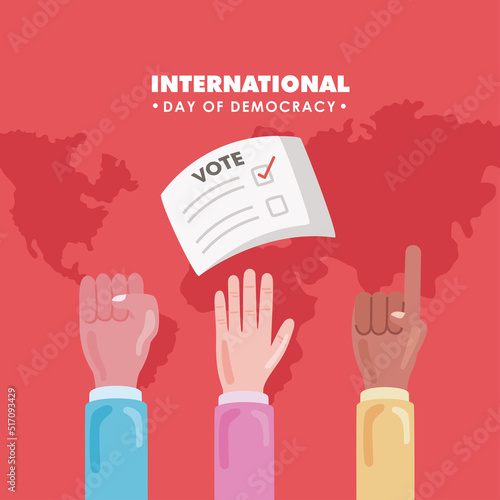 international day democracy lettering postcard