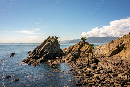 Rocky Outcrop of Rocks on the Coast of Tomogashima Island, Japan