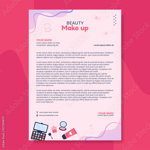 Beauty Makeup Letterhead Template Flat Cartoon Background Vector Illustration