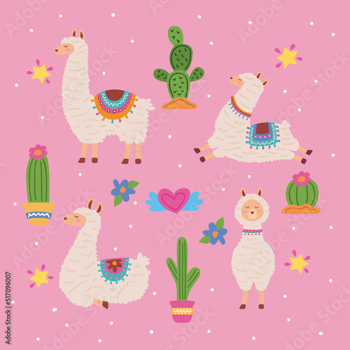 cute llamas and cactus