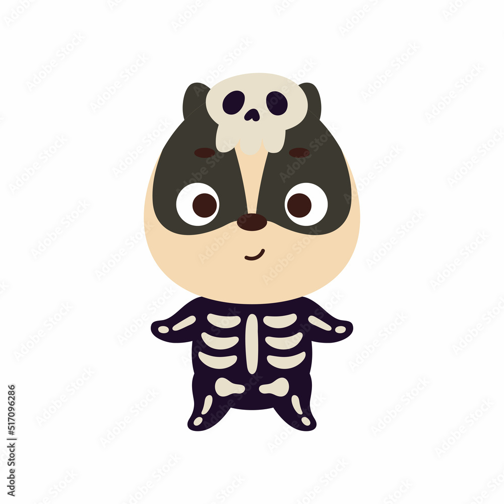 Cute little Halloween badger in a skeleton costume. Cartoon animal character for kids t-shirts, nursery decoration, baby shower, greeting card, invitation, house interior. Vector stock illustration Cute little Halloween badger in a skeleton costume. Cartoon animal character for kids t-shirts, nursery decoration, baby shower, greeting card, invitation, house interior. Vector stock illustration