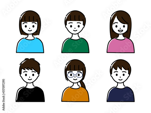 小学生高学年から中学生くらいの男女6人（上半身）笑顔セット