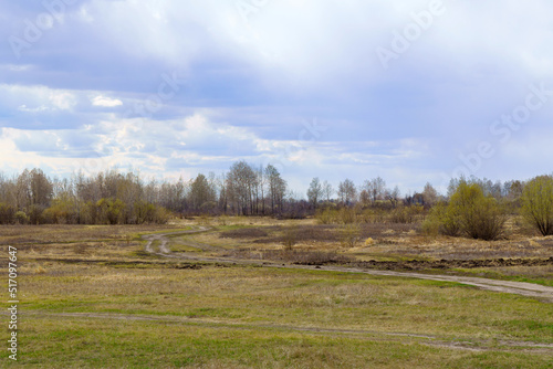 Rural landscape on a sunny day. Country dirt road in the fields. Early spring © Алексей Филатов