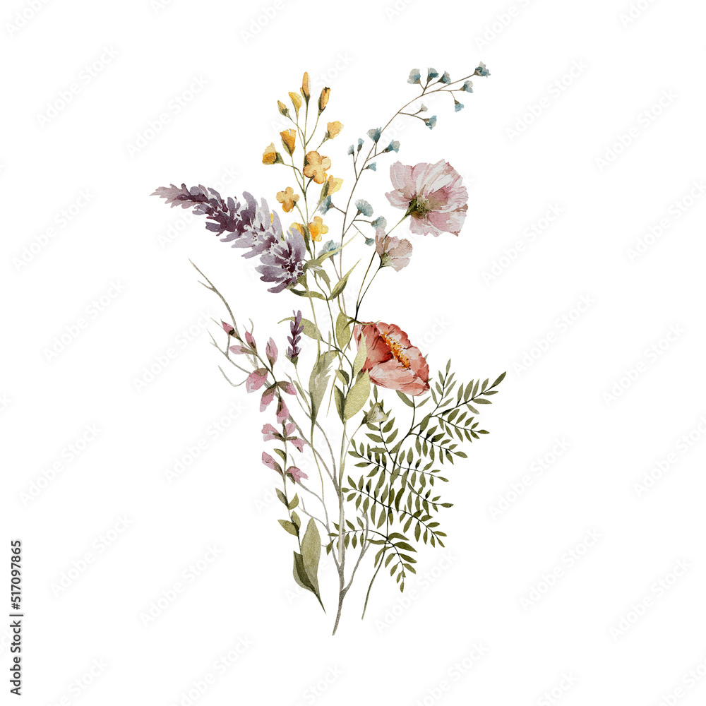 Hand Drawn Wild Flowers Set Stock Illustration by ©Valiva #263307890