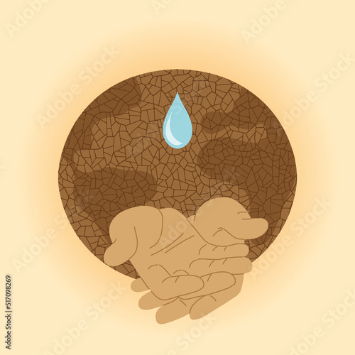 Concept of combating global warming and drought on Earth, careful attitude to water, flat style.
