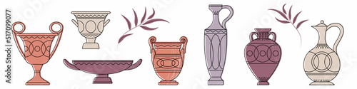 antique greek amphorae of different shapes in the set
