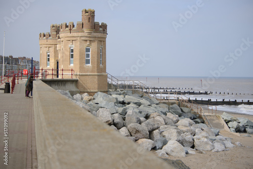 Withernsea seafront showing the twin towers photo