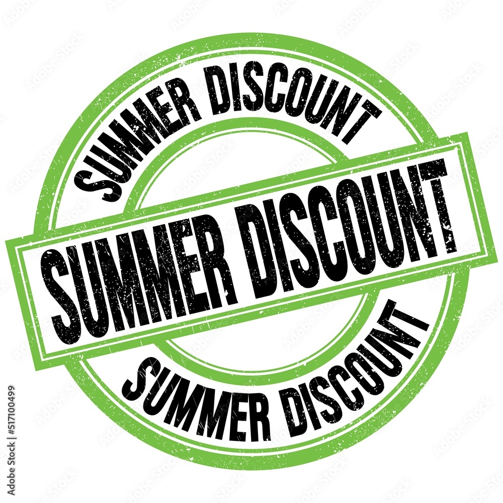 SUMMER DISCOUNT text on green-black round stamp sign SUMMER DISCOUNT text on green-black round stamp sign