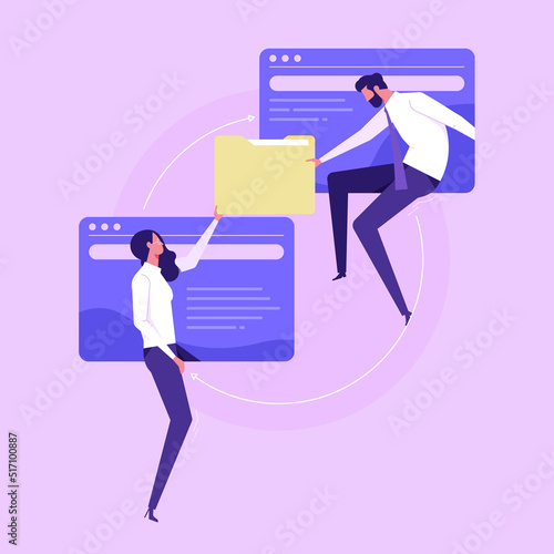 Task Distribution and work management, sharing data and file folder online concept