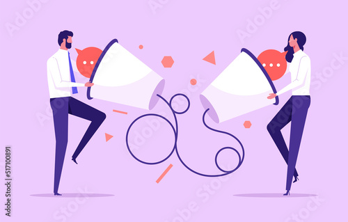 Business communication concept vector illustration. Issues and problems between men and women at work

