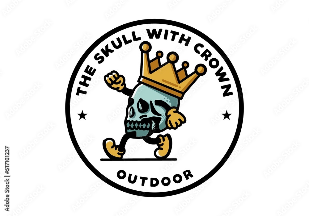 Walking skull illustration wearing a big crown