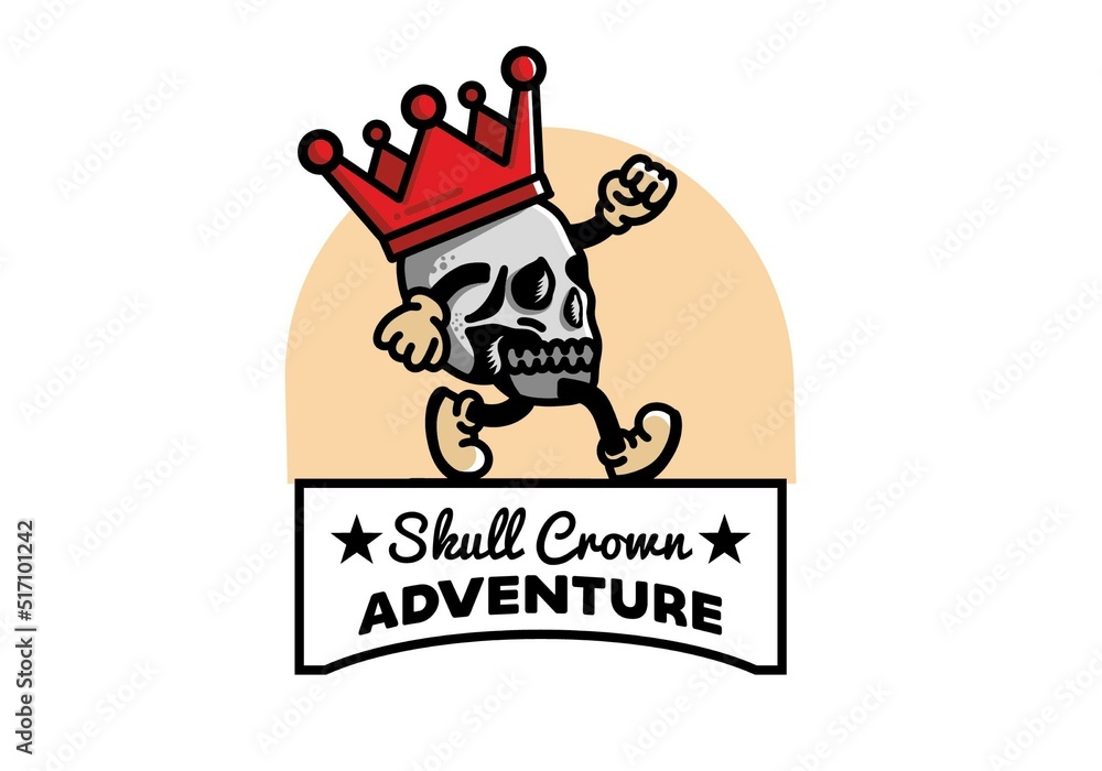 Walking skull illustration wearing a big crown