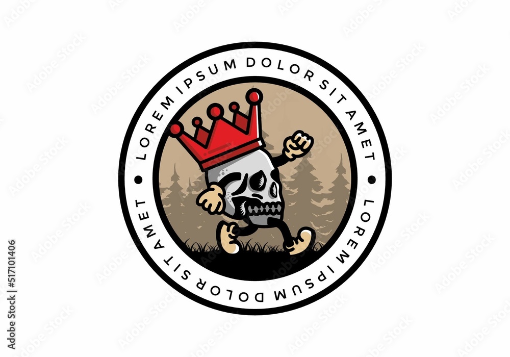 Walking skull illustration wearing a big crown Walking skull illustration wearing a big crown