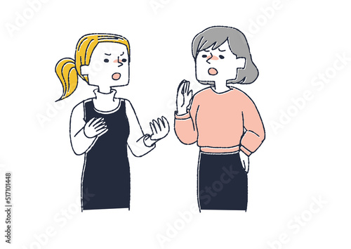 対立する女性　言い争いや議論をする人々　主張や意見の食い違い
