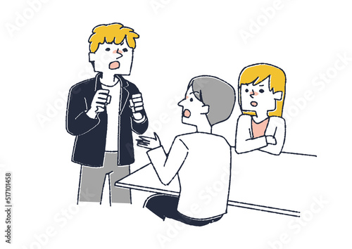言い争う三人の男女　言い争いや議論をする人々　主張や意見の食い違い
