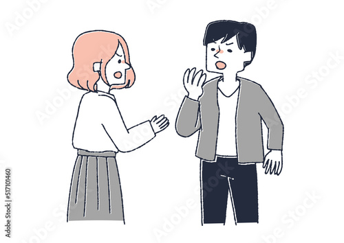 激しく言い合う男性と女性　言い争いや議論をする人々　主張や意見の食い違い

