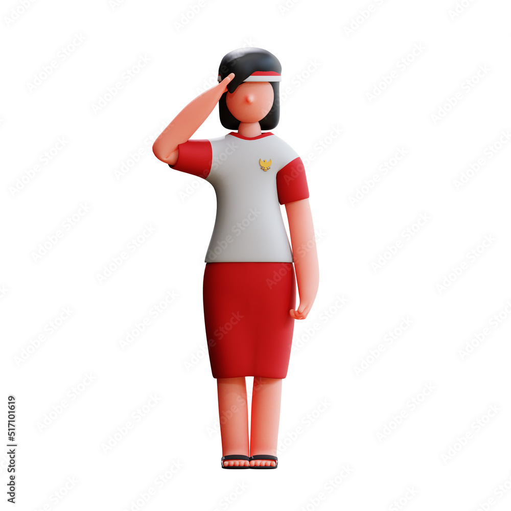 3d character independence day of indonesia saluting people 3d character independence day of indonesia saluting people