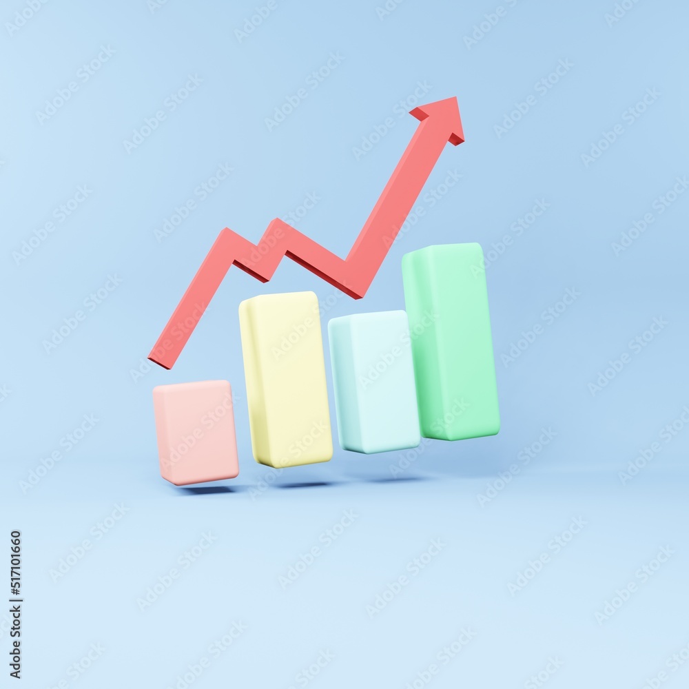 Business and finance concept. A graph or chart showing a growth of red arrow. 3D render illustration. Business and finance concept. A graph or chart showing a growth of red arrow. 3D render illustration.