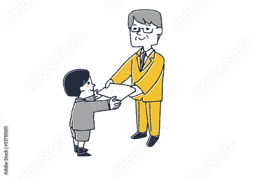 賞状や卒業証書をもらう男の子　伸び伸びと学ぶこども達のセット2
