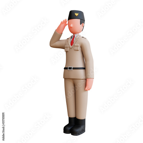 3d character independence day of indonesia saluting people photo