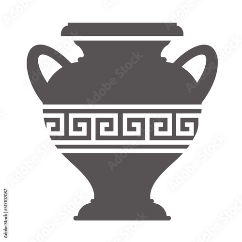 Greek vase silhouette. Ancient amphora and pot with meander pattern. Glyph illustration. Clay ceramic earthenware. Vector.