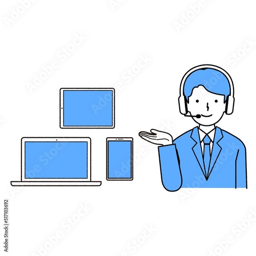 オペレーターの男性のイラスト　：　端末
